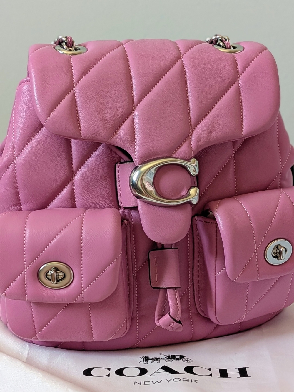 Quilted Tabby Leather Backpack In Fuschia With Silver Hardware πππ©·